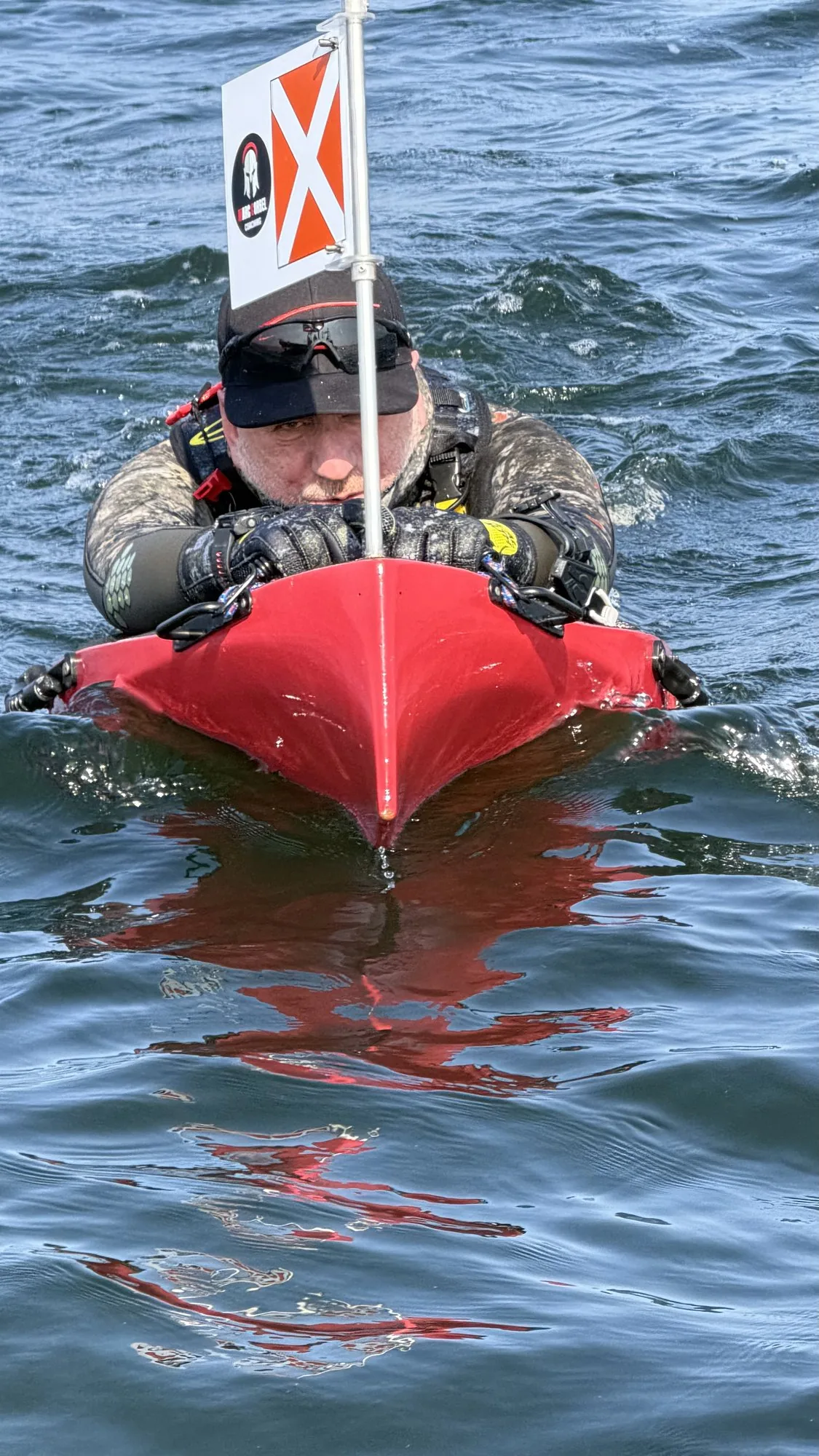 Marc Corbel sur son hydrospeed, vue de face